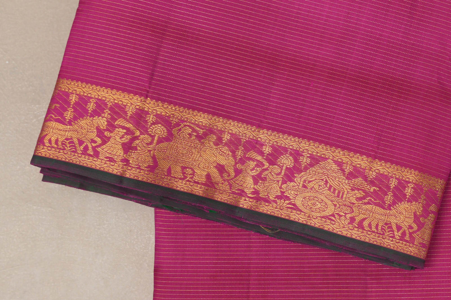 Rani Pink Ten Yards Silk Saree border zoom