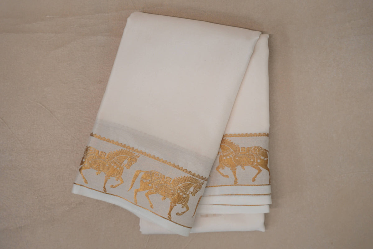 Milk White Mysore Silk Saree