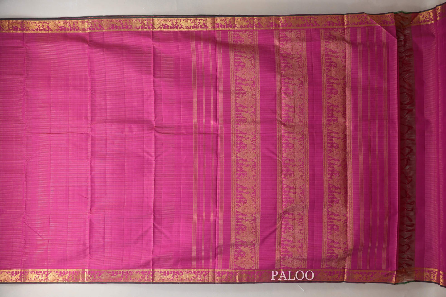 Rani Pink Ten Yards Silk Saree paloo