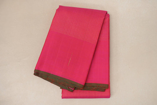 Bright Pink Zari Checks Vintage Kanjivaram Silk Saree SS8909