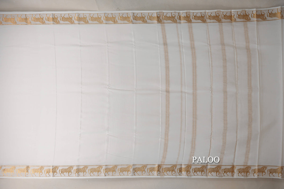 Milk White Mysore Silk Saree paloo