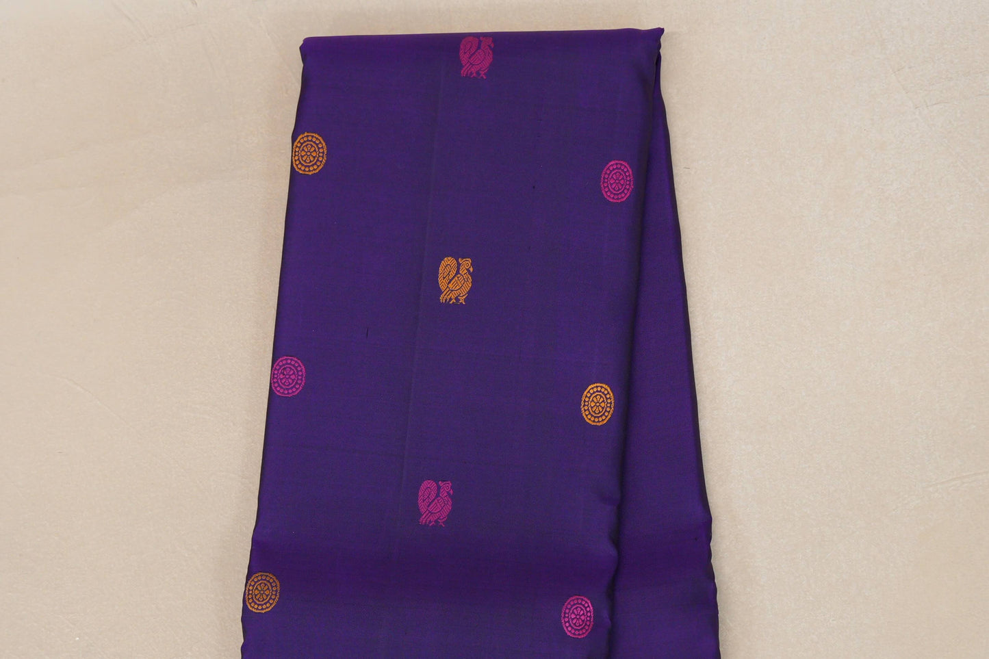 Deep Violet with Plum Borders and Burnt Orange Selvedge Vintage Thread woven Kanjivaram Silk Saree SS8911