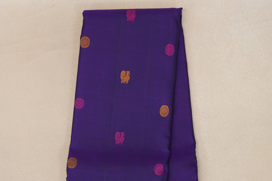 Deep Violet with Plum Borders and Burnt Orange Selvedge Vintage Thread woven Kanjivaram Silk Saree SS8911