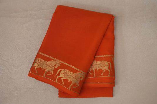 Bright Orange Mysore Silk Saree