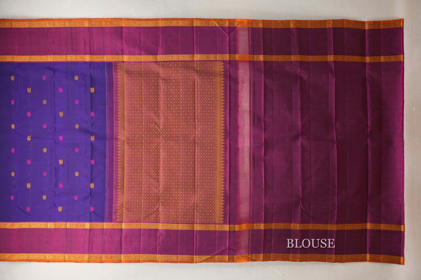 Deep Violet with Plum Borders and Burnt Orange Selvedge Vintage Thread woven Kanjivaram Silk Saree SS8911