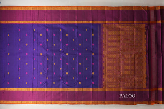Deep Violet Vintage Thread woven Kanjivaram Silk Saree paloo