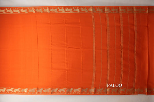 Bright Orange Mysore Silk Saree paloo