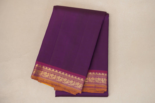 Royal Purple with Magenta Pink Borders and Burnt Orange Selvedge Vintage Kanjivaram Silk Saree SS8913