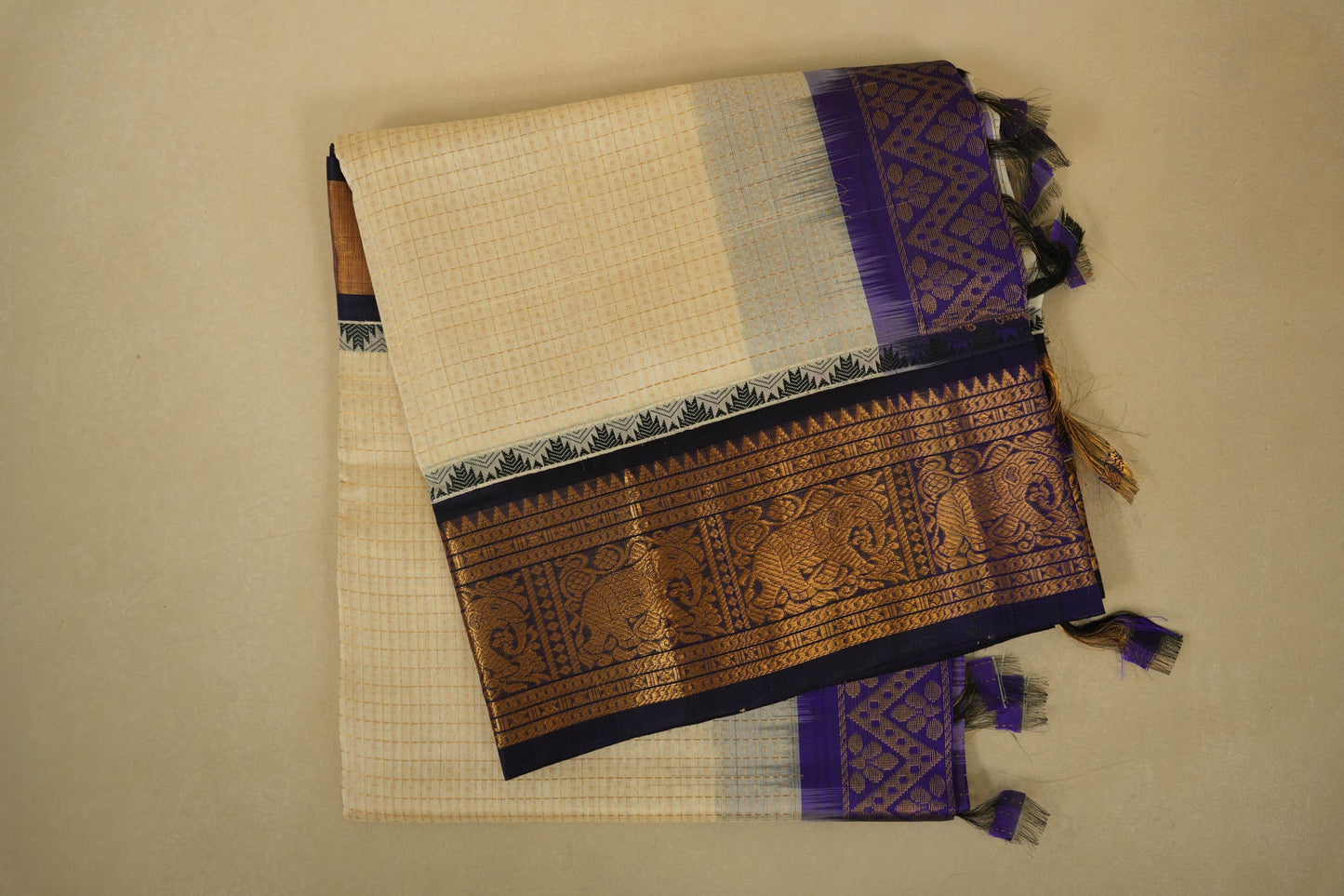 Off-white vintage silk cotton saree