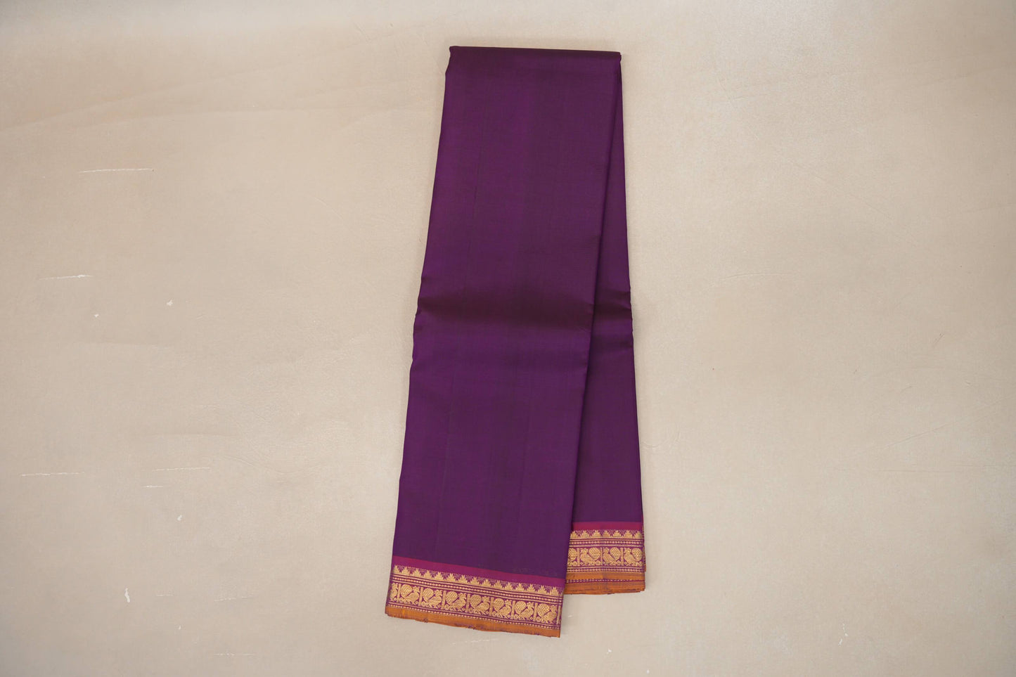 Royal Purple with Magenta Pink Borders and Burnt Orange Selvedge Vintage Kanjivaram Silk Saree SS8913