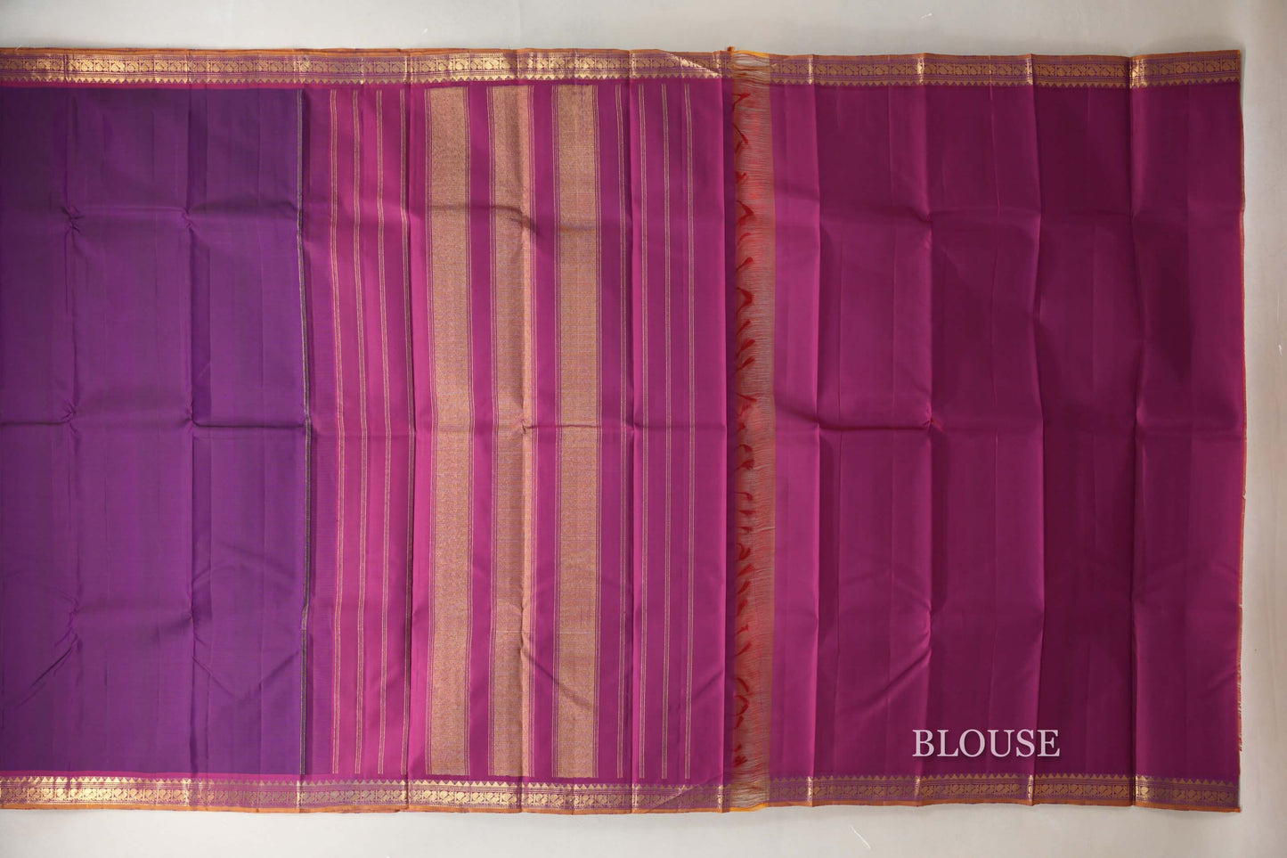 Royal Purple with Magenta Pink Borders and Burnt Orange Selvedge Vintage Kanjivaram Silk Saree SS8913