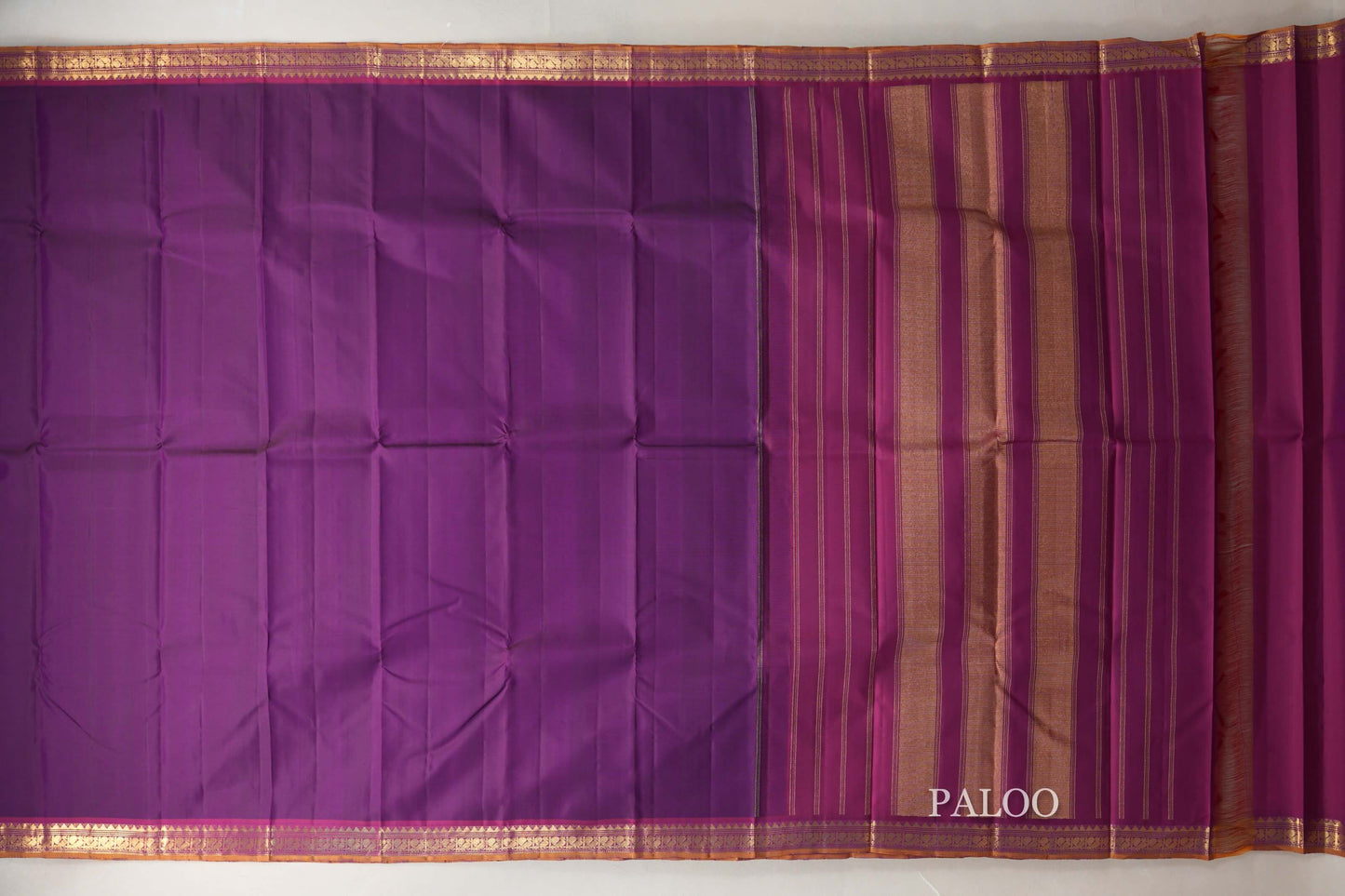 Royal Purple with Magenta Pink Borders and Burnt Orange Selvedge Vintage Kanjivaram Silk Saree SS8913