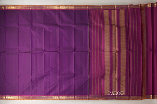 Royal Purple with Magenta Pink Borders and Burnt Orange Selvedge Vintage Kanjivaram Silk Saree SS8913