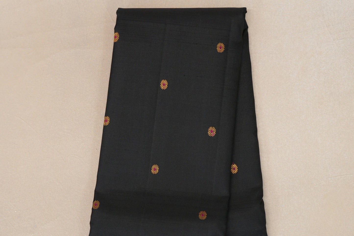 Black with Dark Forest Green Borders and Magenta Selvedge Vintage Kanjivaram Silk Saree SS8914