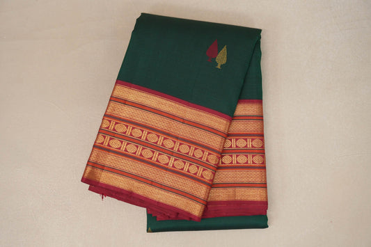 Deep Leaf Green with Multi Color Borders Vintage Kanjivaram Silk Saree SS8915