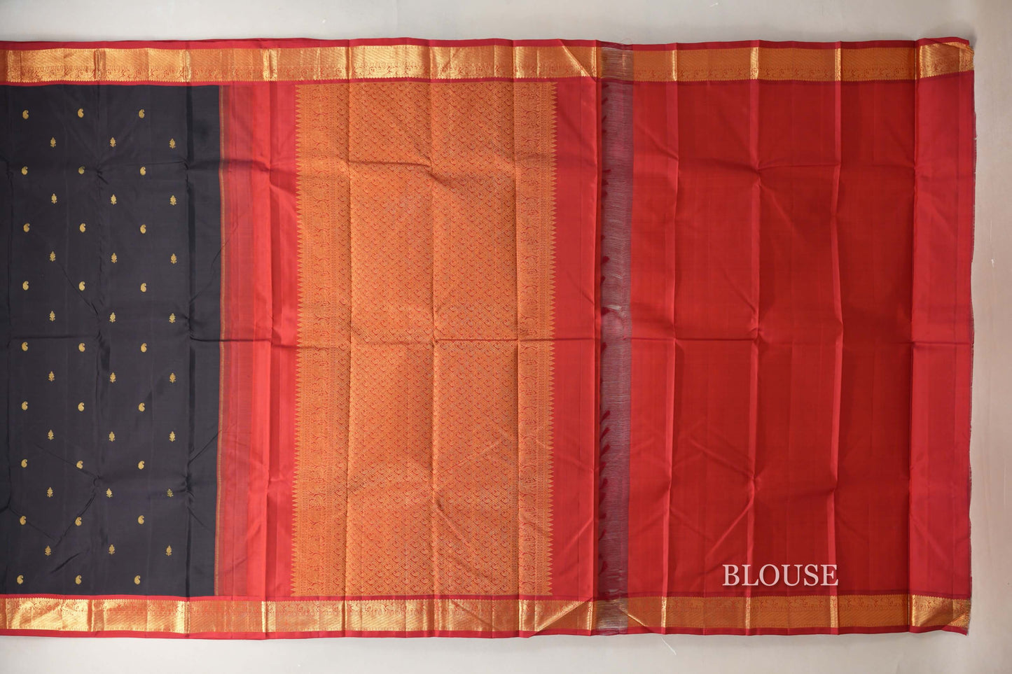 Black with Red Borders Vintage Kanjivaram Silk Saree SS8916