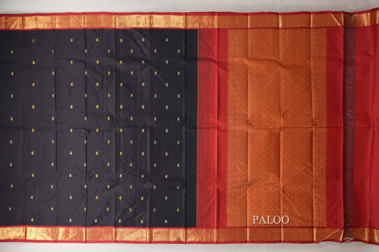 Black with Red Borders Vintage Kanjivaram Silk Saree SS8916