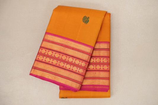 Mango Yellow with Multi Color Borders Vintage Kanjivaram Silk Saree SS8917