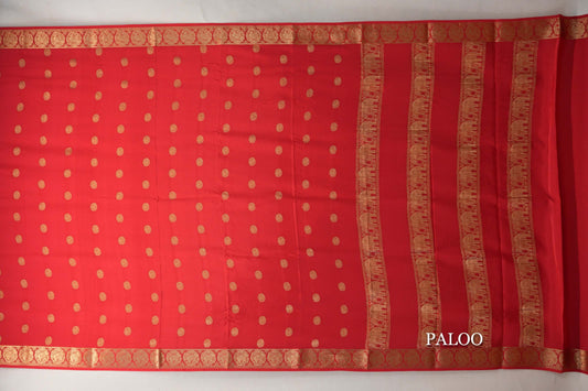 Bright Red Mysore Silk Saree paloo