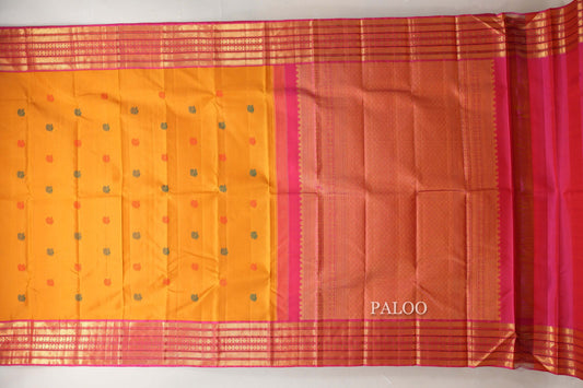 Mango Yellow with Multi Color Borders Vintage Kanjivaram Silk Saree SS8917