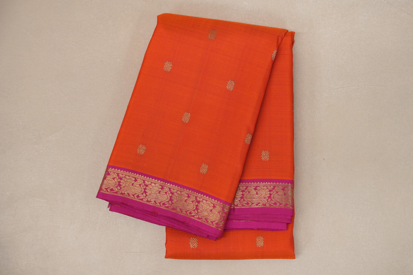 Bright Orange with Bright Pink Borders Heirloom Kanjivaram Silk Saree SS8918