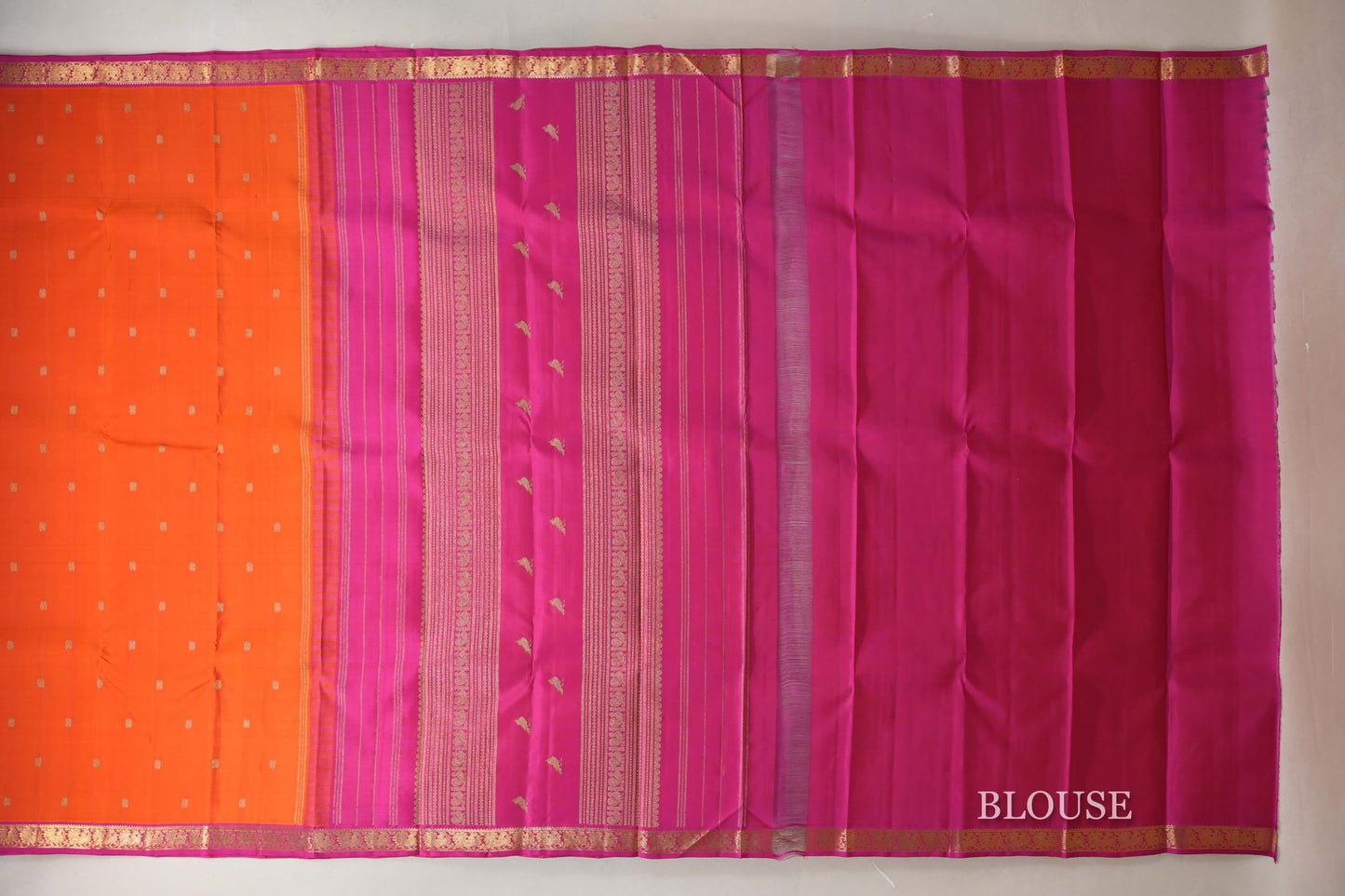 Bright Orange with Bright Pink Borders Heirloom Kanjivaram Silk Saree SS8918