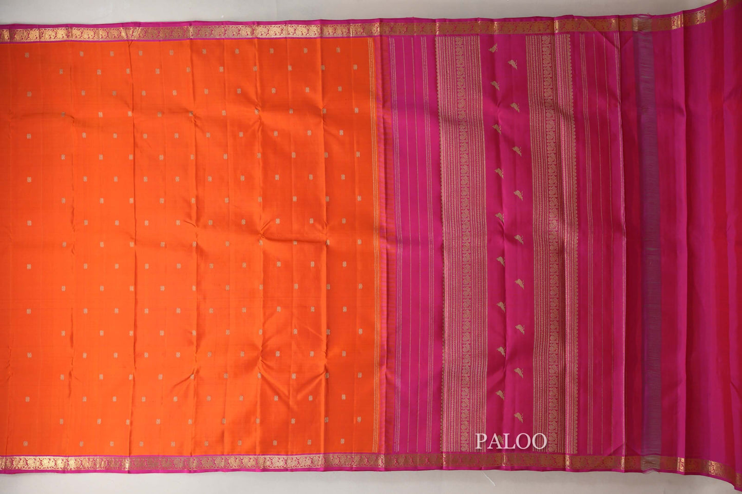 Bright Orange with Bright Pink Borders Heirloom Kanjivaram Silk Saree SS8918