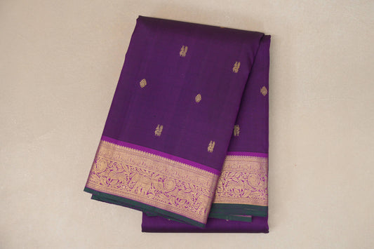Royal Purple with Dark Green Selvedge Borders Vintage Kanjivaram Silk Saree SS8919