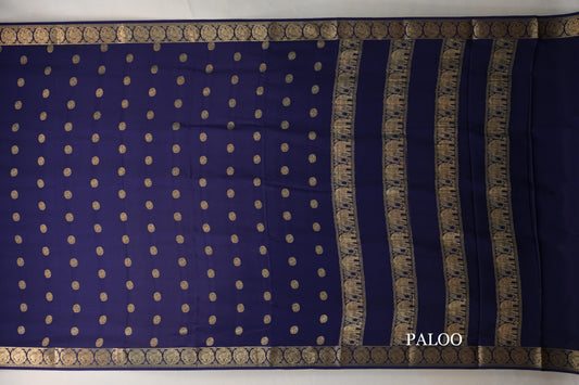 Navy Blue Mysore Silk Saree paloo