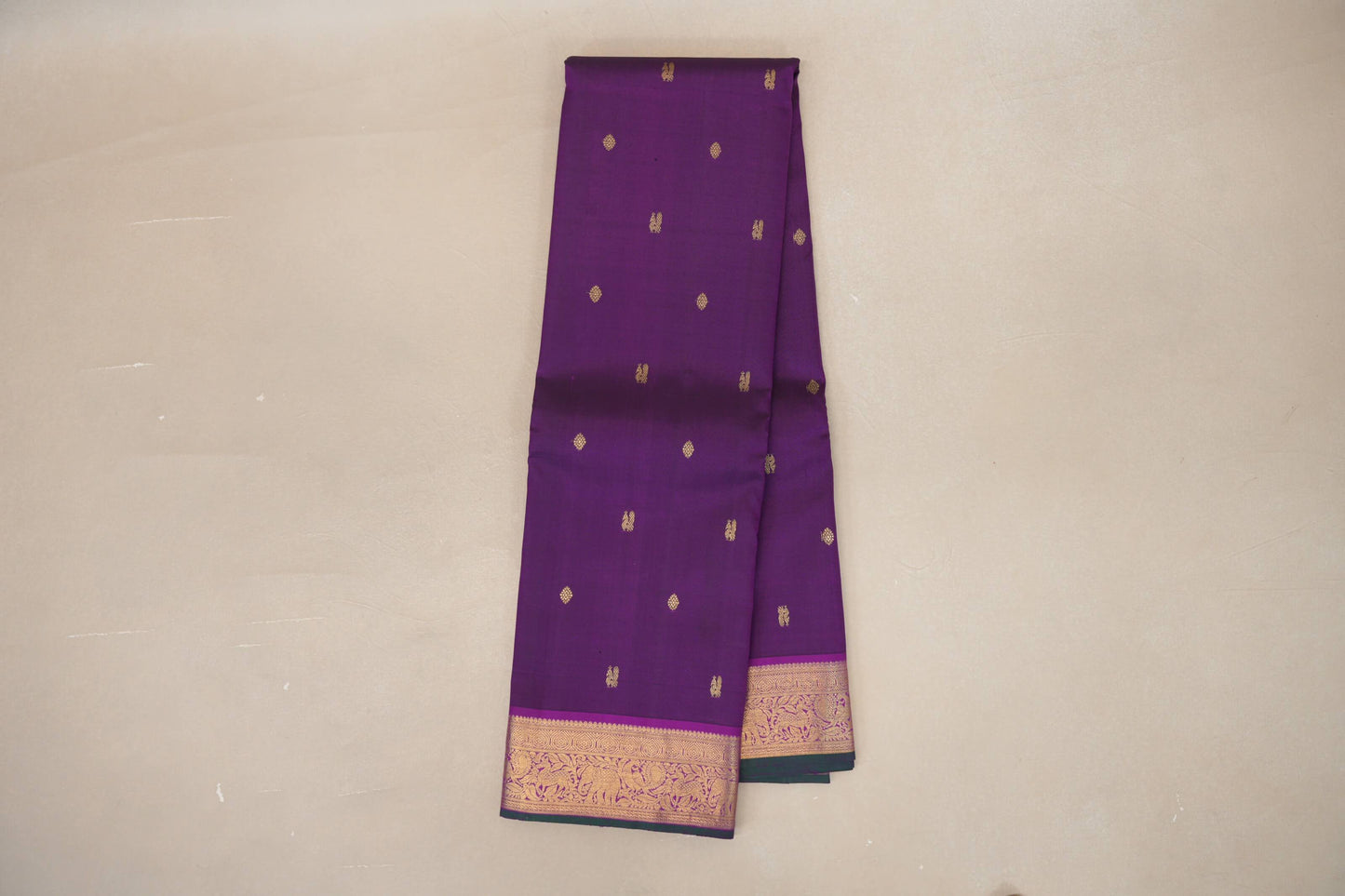 Royal Purple with Dark Green Selvedge Borders Vintage Kanjivaram Silk Saree SS8919