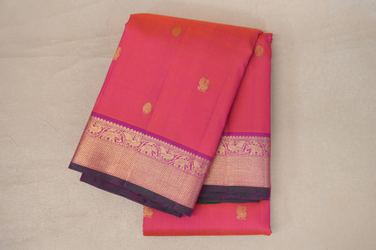 Dual Tone of Pink & Orange Vintage Kanjivaram Silk Saree