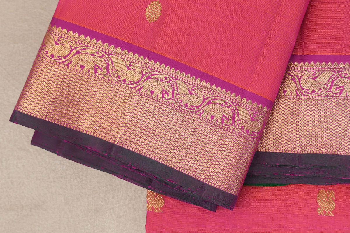 Dual Tone of Pink & Orange Vintage Kanjivaram Silk Saree border