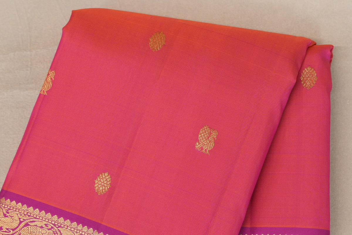 Dual Tone of Pink & Orange Vintage Kanjivaram Silk Saree body