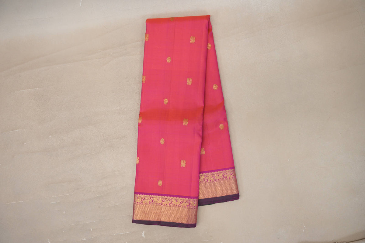 Online Dual Tone of Pink & Orange Vintage Kanjivaram Silk Saree