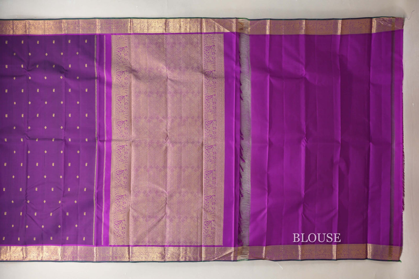 Royal Purple with Dark Green Selvedge Borders Vintage Kanjivaram Silk Saree SS8919