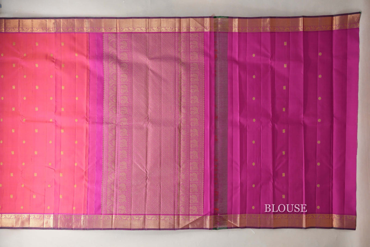 Dual Tone of Pink & Orange Vintage Kanjivaram Silk Saree blouse