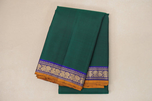 Dark Green with Royal Blue Borders and Mustard Selvedge Vintage Kanjivaram Silk Saree SS8920