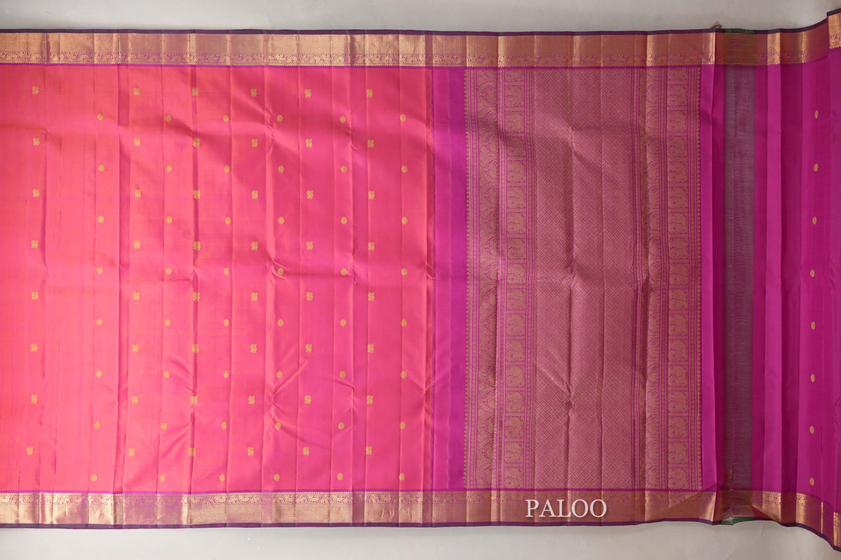 Dual Tone of Pink & Orange Vintage Kanjivaram Silk Saree paloo