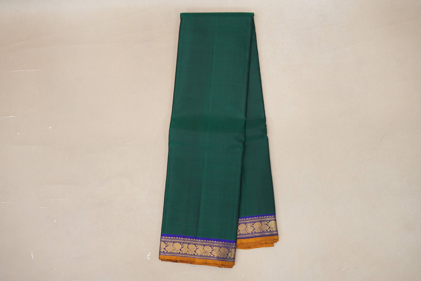 Dark Green with Royal Blue Borders and Mustard Selvedge Vintage Kanjivaram Silk Saree SS8920
