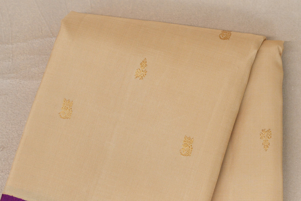 Cream Beige with Dual Tone of Magenta & Blue Borders Vintage Kanjivaram Silk Saree body