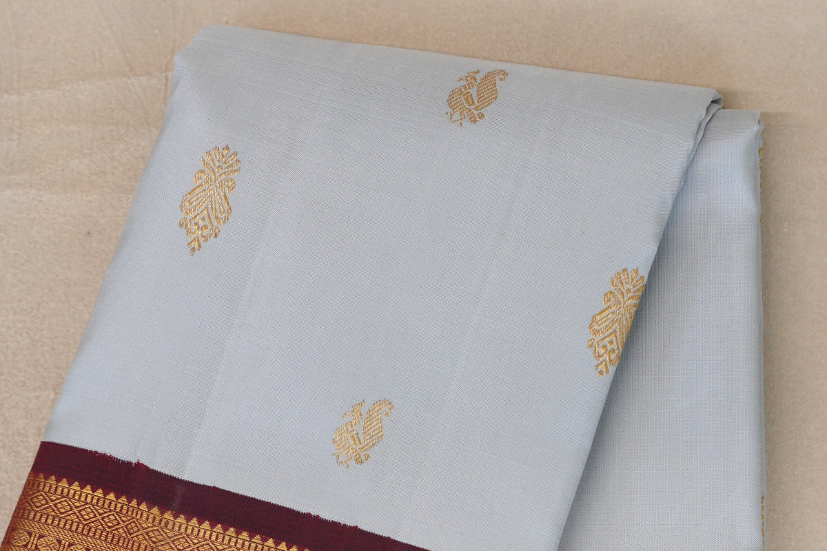 Light Grey Blue with Deep Maroon Borders Vintage Kanjivaram Silk Saree body
