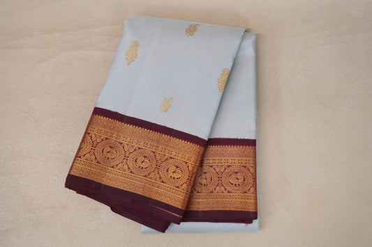 Light Grey Blue with Deep Maroon Borders Vintage Kanjivaram Silk Saree