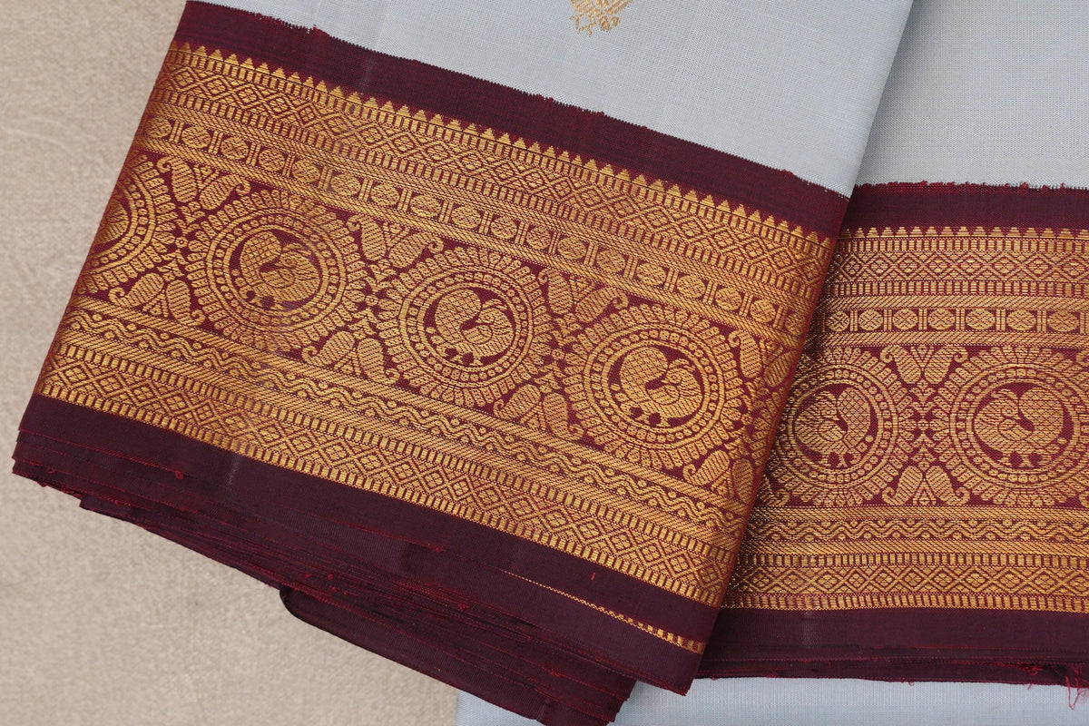 Light Grey Blue Vintage Kanjivaram Silk Saree border