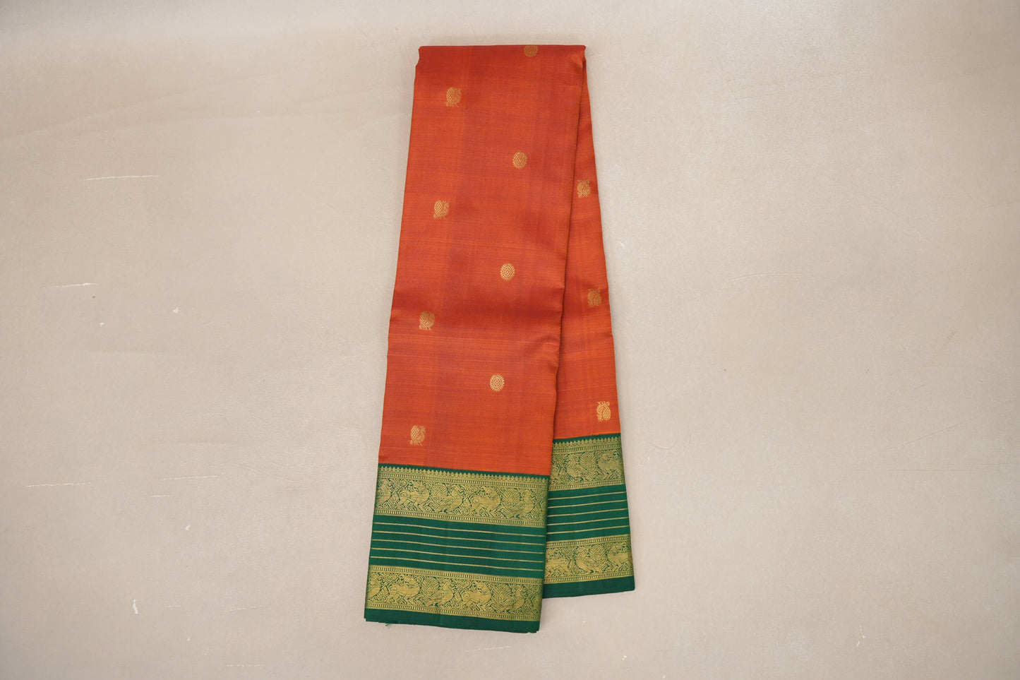 Burnt Orange with Emerald Green Borders Vintage Kanjivaram Silk Saree SS8922