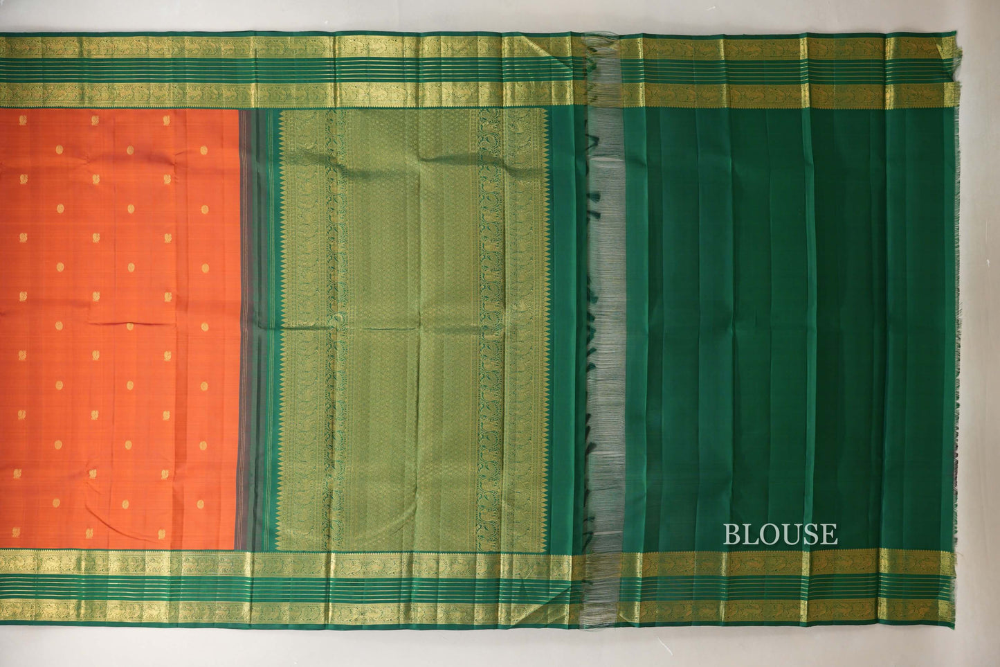 Burnt Orange with Emerald Green Borders Vintage Kanjivaram Silk Saree SS8922