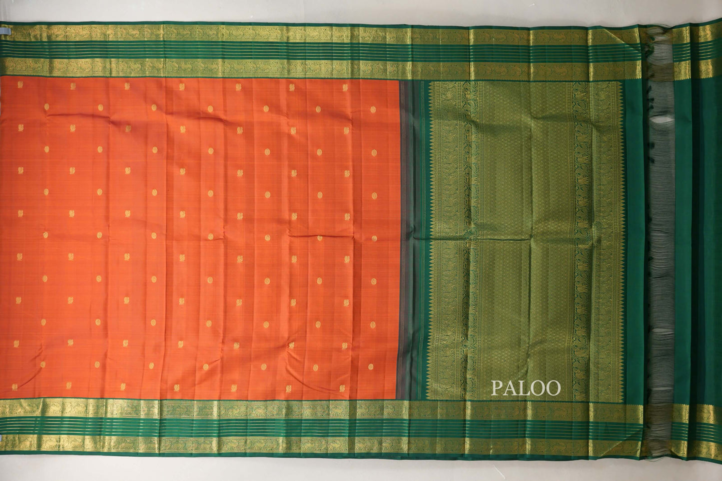 Burnt Orange with Emerald Green Borders Vintage Kanjivaram Silk Saree SS8922