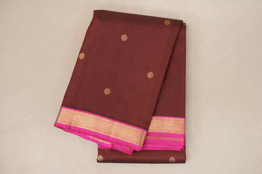 Reddish Brown with Hot Pink Borders Vintage Kanjivaram Silk Saree SS8923
