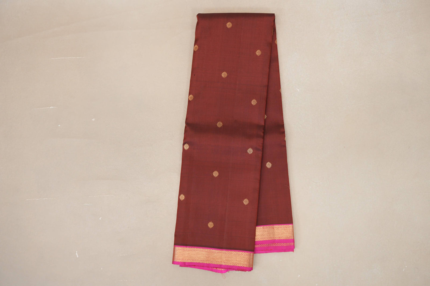 Reddish Brown with Hot Pink Borders Vintage Kanjivaram Silk Saree SS8923