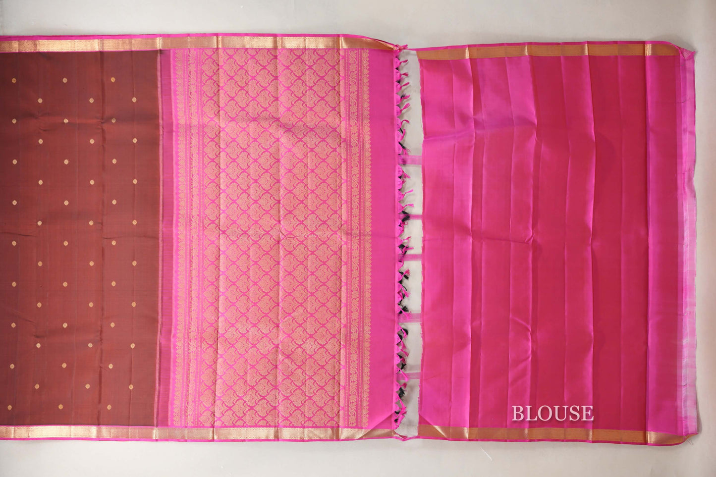 Reddish Brown with Hot Pink Borders Vintage Kanjivaram Silk Saree SS8923