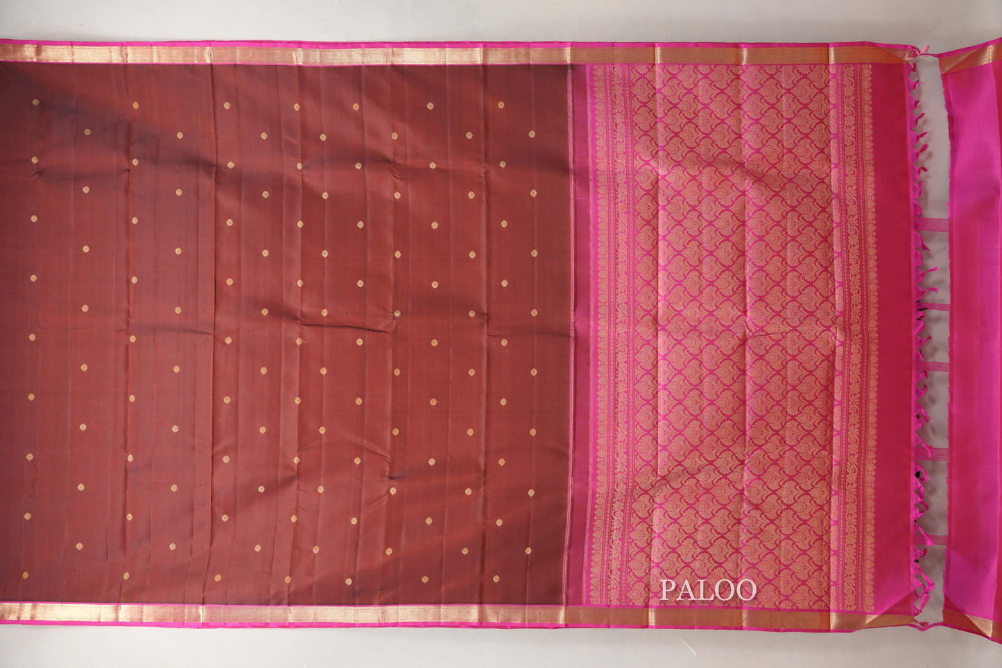 Reddish Brown with Hot Pink Borders Vintage Kanjivaram Silk Saree SS8923